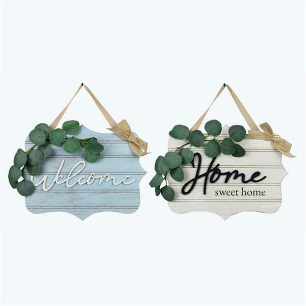 Youngs Wood Wall Sign with Burlap Ribbon & Artificial Greenery, Assorted Color - 2 Piece 20932